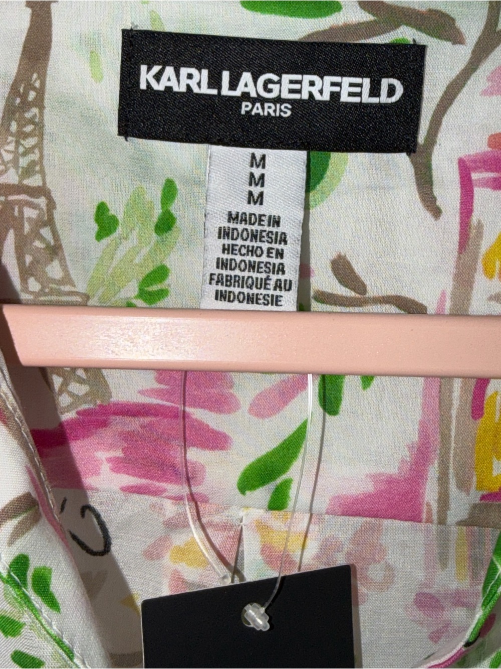 Karl Lagerfeld Pink Floral Paris-Print Button-Up Shirt NWT - Picture 3 of 7